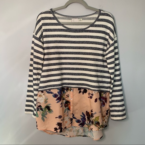 Women’s Anthropologie Postmark striped floral detail pullover sweater size small - Picture 1 of 5
